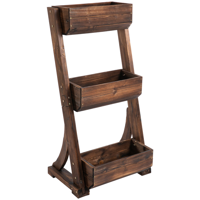 Outdoor Wooden Plant Shelf - 3-Tier Freestanding Flower Rack, 61x48x118cm Vertical Pot Display - Ideal for Patio, Balcony & Garden Decoration