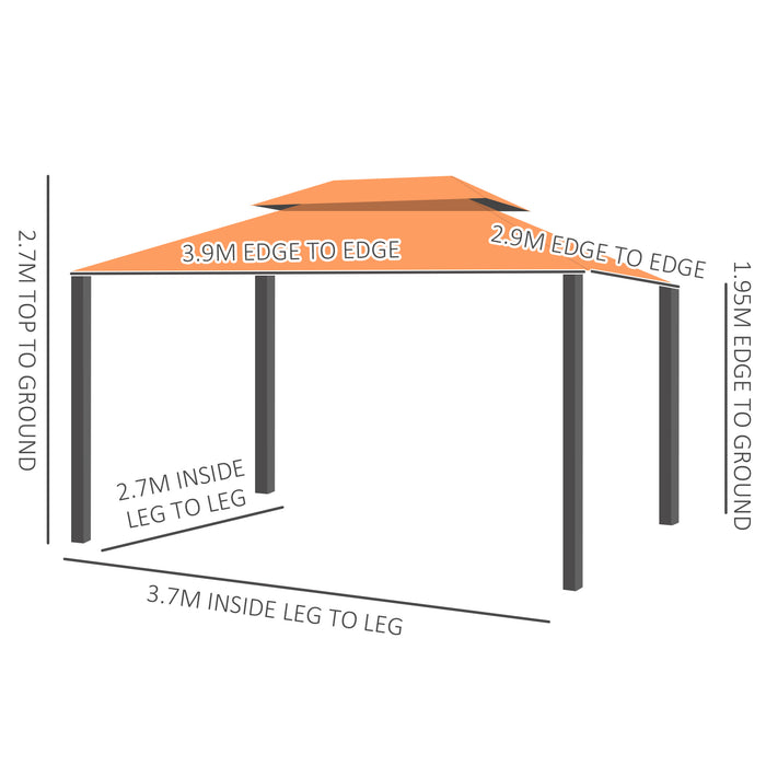 Aluminium Metal Gazebo Marquee 3x4m - Outdoor Canopy Pavilion with Nets and Sidewalls, Orange - Ideal for Garden Parties & Patio Shelter
