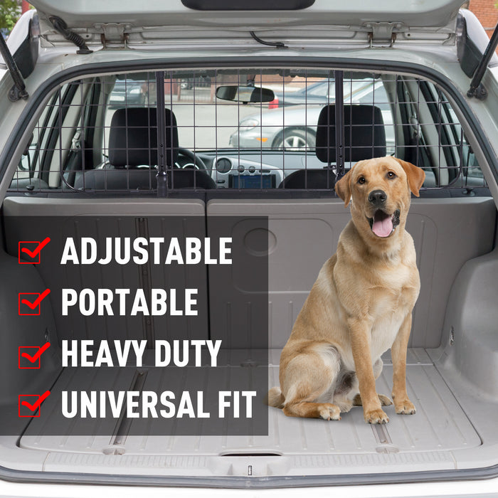 Adjustable Heavy Duty Car Barrier for Pets - 91-145cm Width x 30cm Height, Secure & Durable Design in Black - Ideal for Travel Safety and Keeping Dogs Restrained in Vehicles
