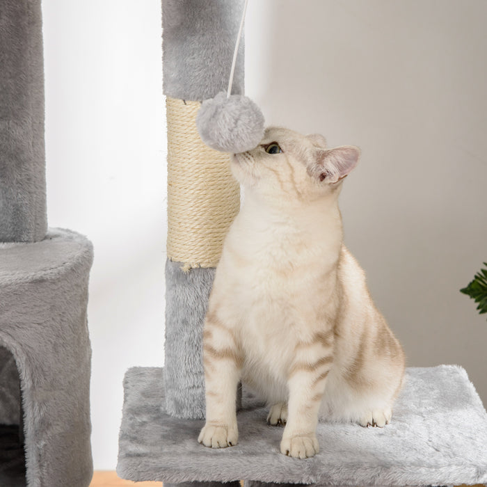 Floor-to-Ceiling Adjustable Cat Tree - 240-260cm Tall Climbing Tower for Felines in Light Grey - Ideal for Indoor Cats' Play and Exercise