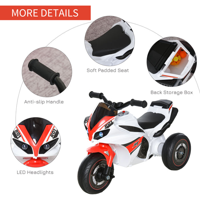 Kids Ride-On Police Bike - 3-Wheel Musical Vehicle with Lights and Safe Seat for Toddlers - Fun Learning Toy for Children Aged 18-36 Months, White