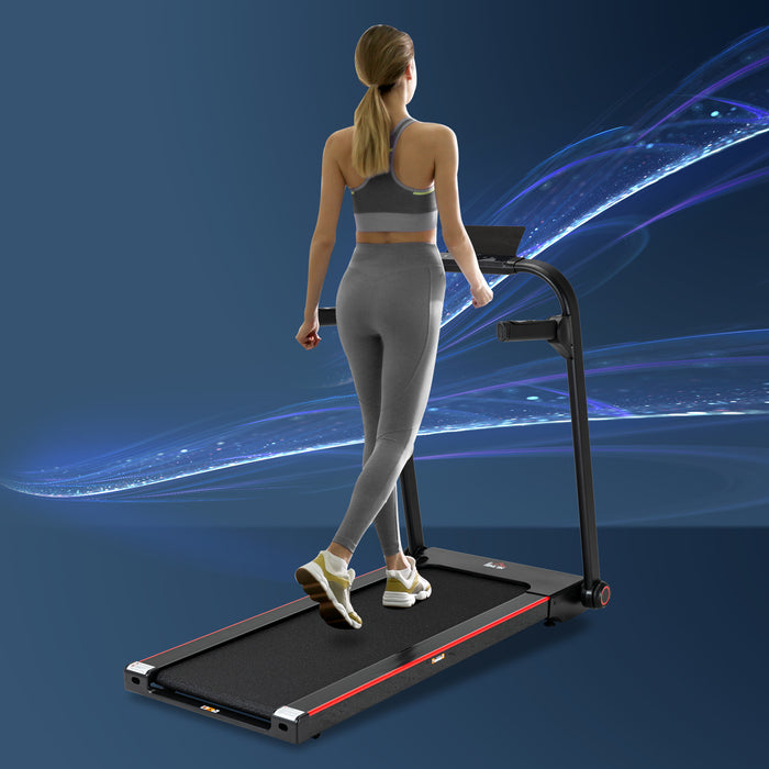 750W Compact Folding Treadmill - Electric Running Machine with 1-14km/h Speed, LED Display & Safety Button - Portable, Easy-Storage Design for Home Fitness Enthusiasts