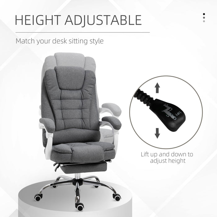 Executive Desk Chair with Retractable Footrest - Rolling Task Recliner, Tilt Function, Grey - Ideal for Home Office and Comfortable Working
