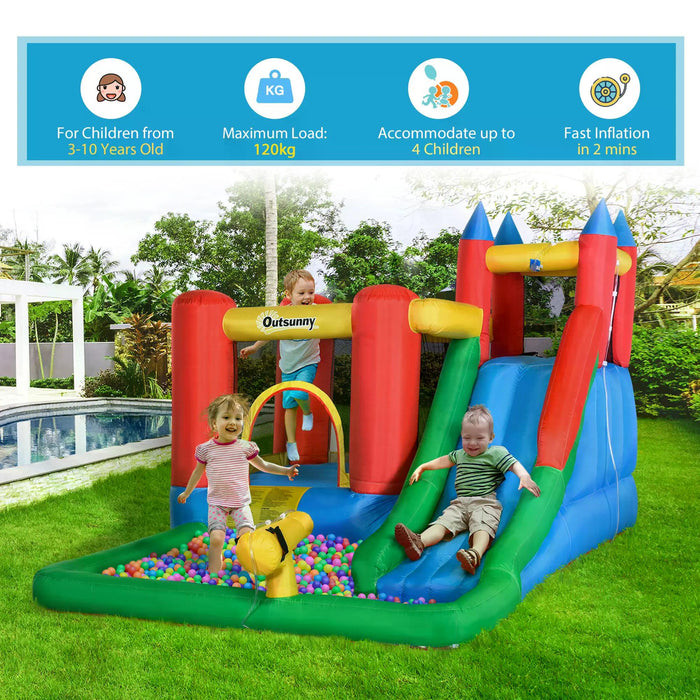 Kids 6-in-1 Inflatable Bouncy Castle with Water Slide - Bounce House with Jumping Area, Climbing Wall, Water Pool, Spray Gun, Basketball Hoop - Ultimate Summer Backyard Playland for Children