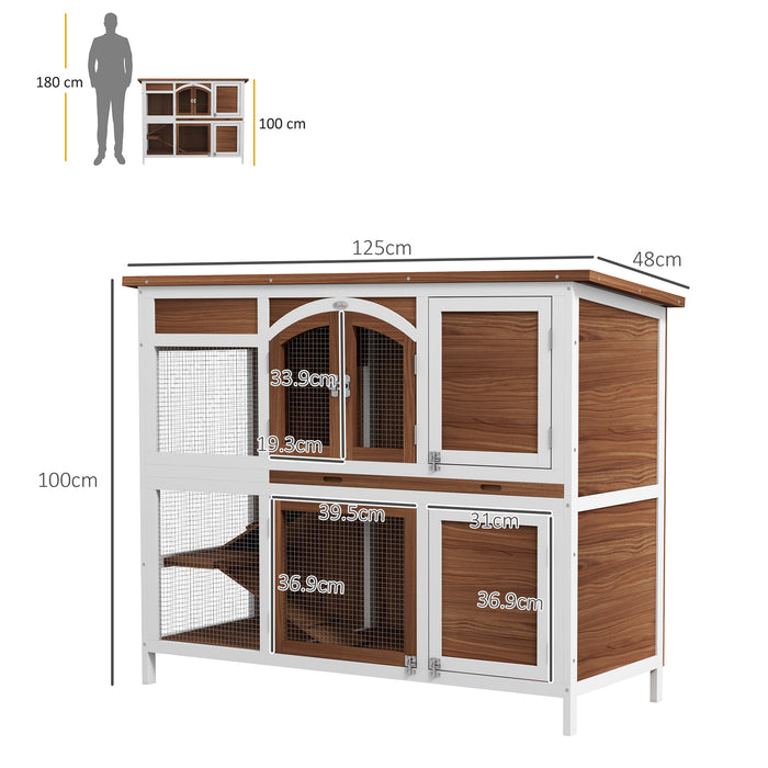 Wooden Double-Decker Animal Cage - Dual-Layer Hutch with Retractable Roof and Easy-Clean Tray - Ideal for Small Pets Comfort & Hygiene