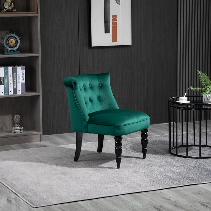 Velvet Wingback Accent Chair - Button Tufted, Rubber Wood Legs, Stylish Dark Green - Elegant Seating for Living Room and Bedroom