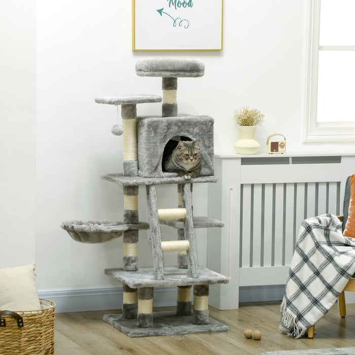 Cat Craft Tower - 132cm Multi-Level Climbing Tree with Scratching Post, Cozy House & Lounging Hammock - Ideal for Active Cats and Kittens to Play and Relax