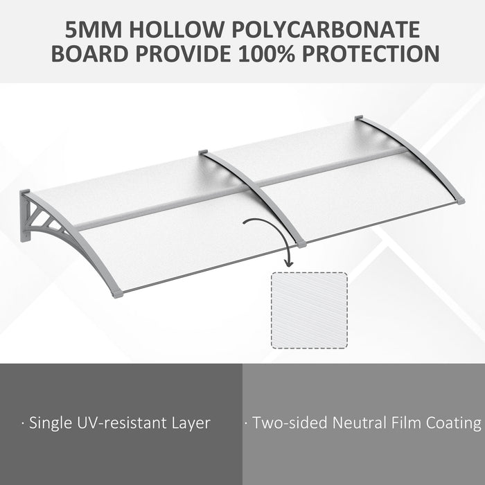 Clear Polycarbonate Door Canopy - 200x75cm Outdoor Awning Rain Shelter for Entrance - Weatherproof Cover for Front or Back Porch