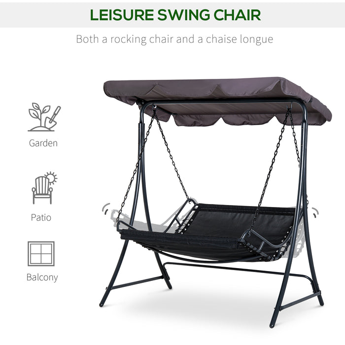 Double Hammock Swing Chair with Canopy - 2-Person Garden Bench Bed, Rocking Sun Lounger with Cushion - Comfortable Outdoor Seating for Backyard & Patio Relaxation, Grey
