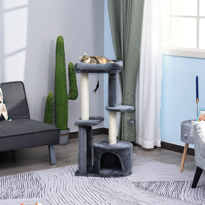 Multi-Level 100cm Cat Tree Tower - Indoor Playground with Scratching Posts, Cozy Perch, Play Balls, and Relaxation House - Ideal for Playful Cats and Kittens to Rest and Exercise