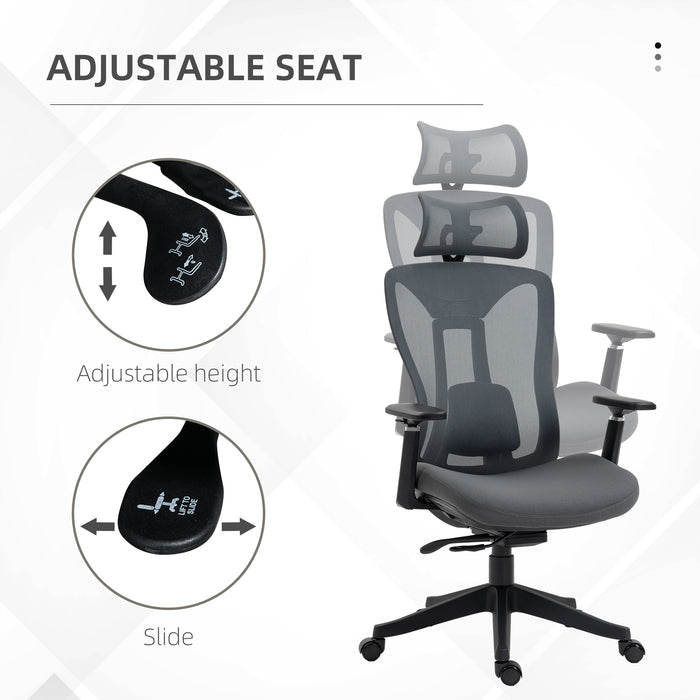 Mesh Office Chair with Reclining Back - Ergonomic Desk Chair with Adjustable Headrest, Lumbar Support, 3D Armrests, Sliding Seat - Comfort for Long Hours at Work
