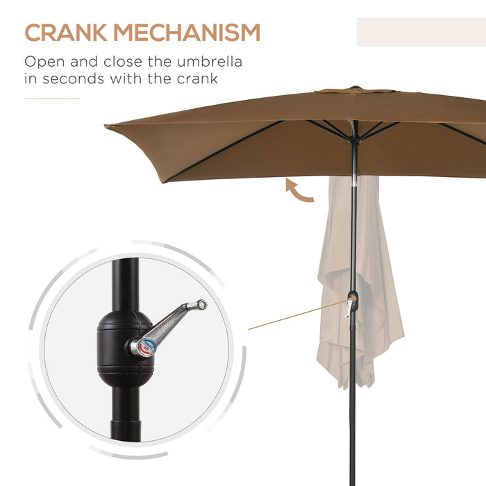 Rectangular Garden Parasol Umbrella 3x2m with Tilt Function - Outdoor Sun Shade Canopy, Aluminium Frame, and Crank Mechanism, Brown - Ideal for Patio, Backyard, or Poolside Relaxation