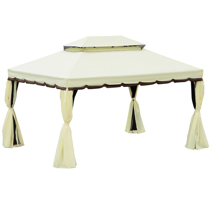 Aluminium Metal Gazebo 3x4m - Outdoor Marquee Canopy Pavilion with Nets and Sidewalls, Cream White - Ideal for Patio, Garden Parties & Shelters