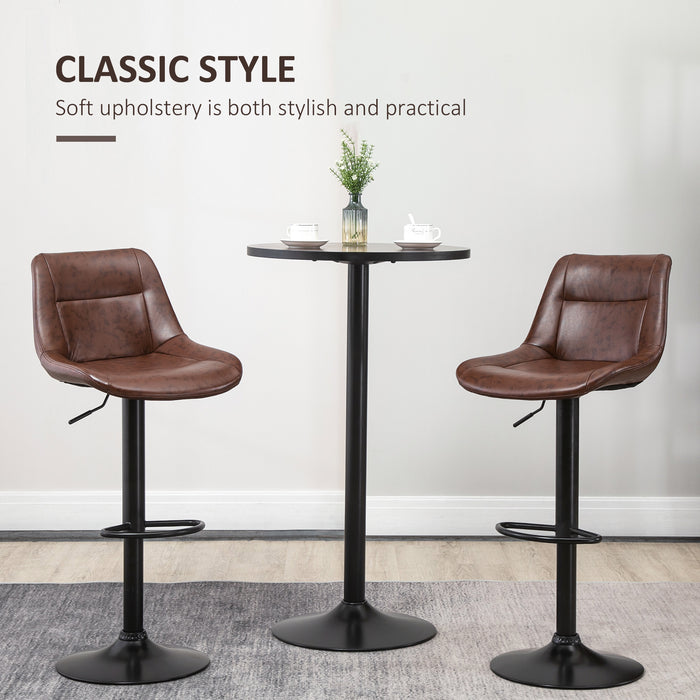 Modern Adjustable Bar Stools Set of 2 - 360-Degree Swivel, PU Leather Kitchen Stools with Footrest, Bar Height - Ideal for Kitchen Island, Home Bar, Brown