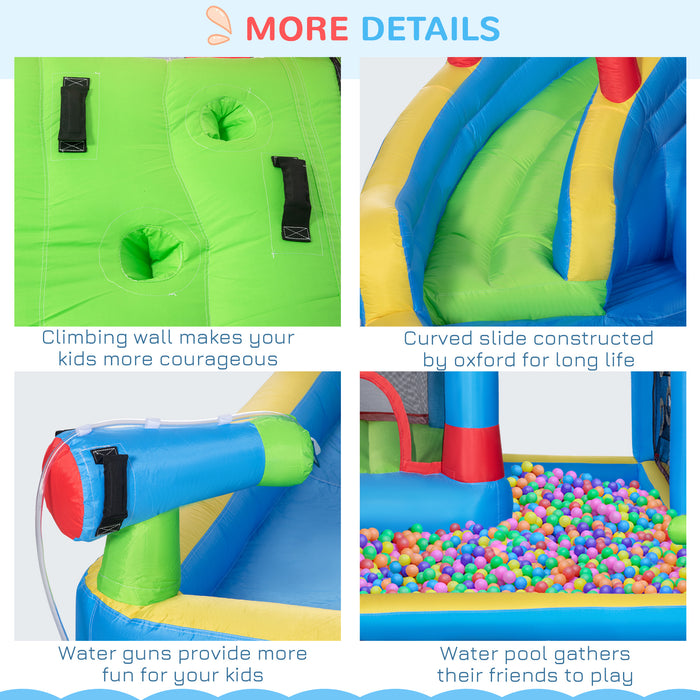 5-in-1 Kids Bounce Castle with Slide - Inflatable Playhouse with Trampoline, Pool, Water Gun & Climbing Wall - Outdoor Fun for Children Ages 3-8