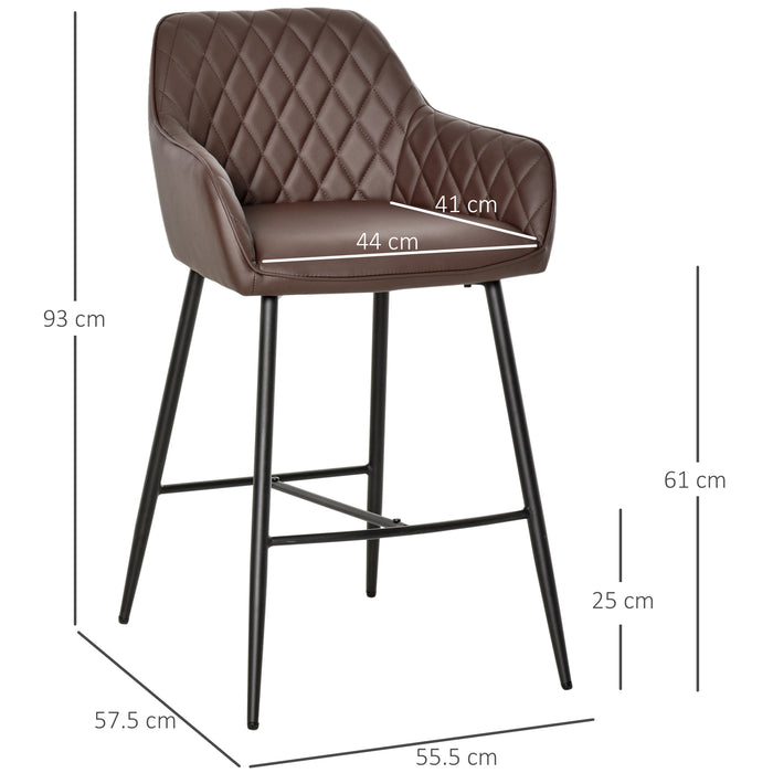 Retro PU Leather Bar Stools, Set of 2 - Comfortable Backrest and Metal Frame with Footrest - Stylish Seating for Home Dining and Kitchen Areas