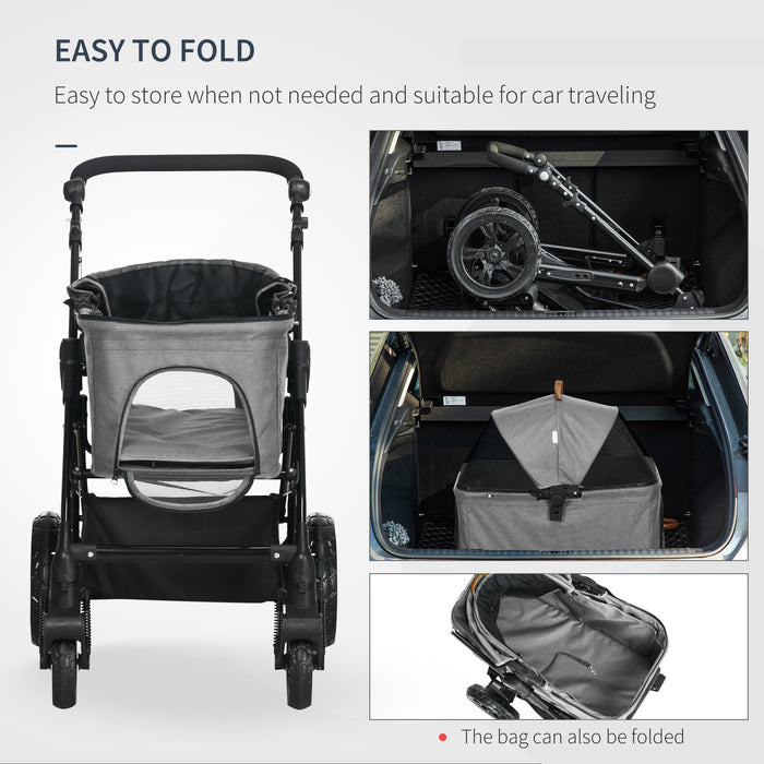 2-in-1 No-Zip Pet Stroller & Carrier - Detachable Bag, Shock-Absorbing Travel Trolley with Adjustable Handlebar and Safety Brake - Ideal for Pet Owners, Comfortable and Secure Transportation
