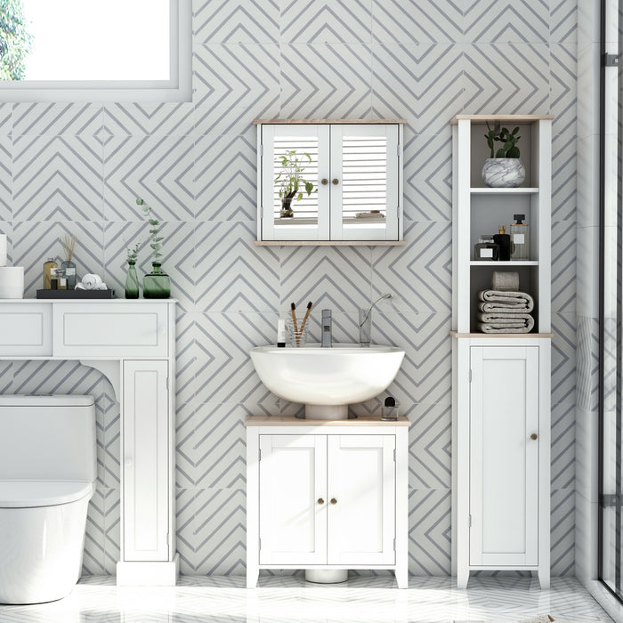 Bathroom Sink Cabinet with Pedestal Design - 2-Door Space-Saving Organizer with Adjustable Internal Shelving - Ideal for Small Bathrooms and Clutter Reduction