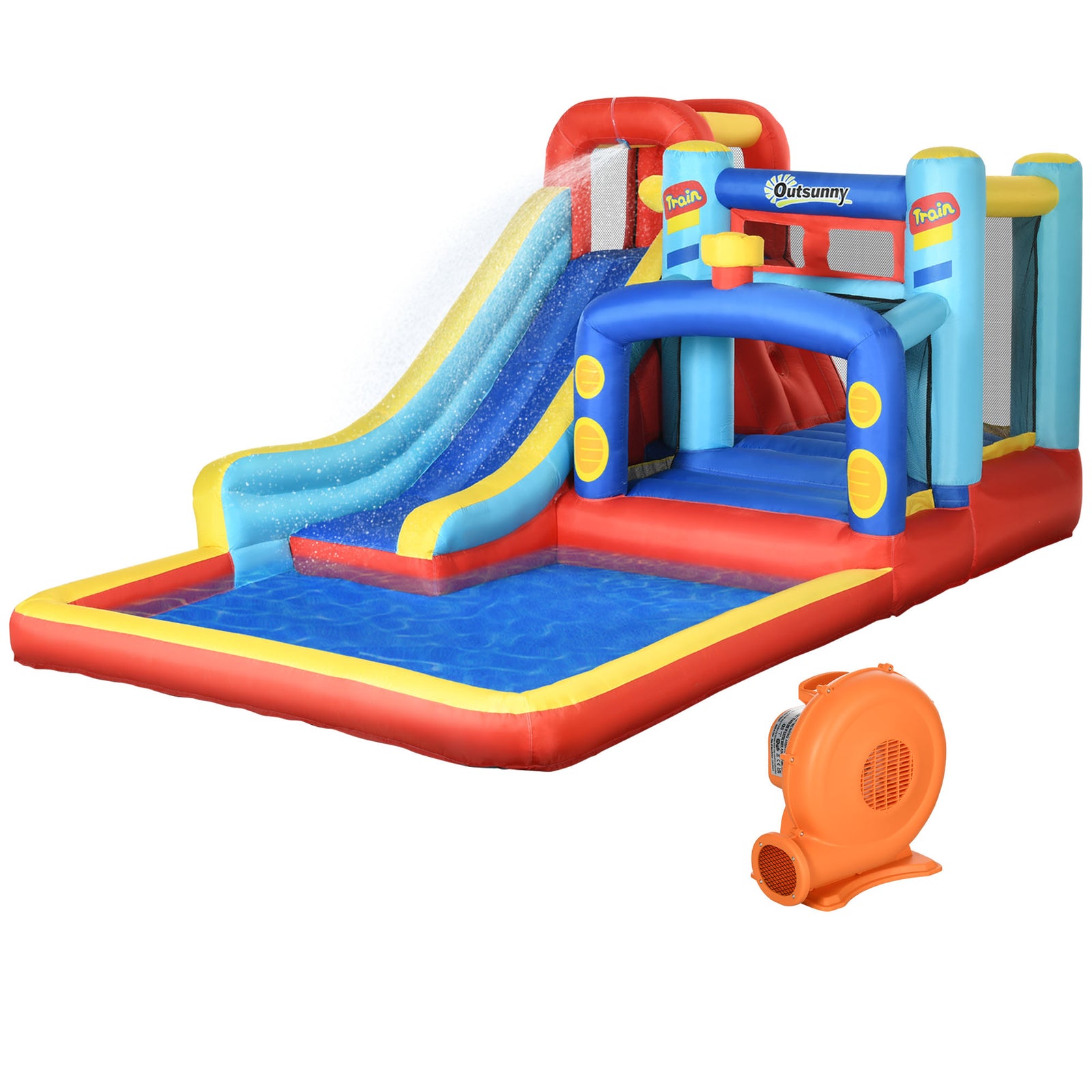 4-in-1 Inflatable Play Center - Bouncy Castle with Slide, Pool, Trampoline, Climbing Wall - Exciting Outdoor Fun for Kids
