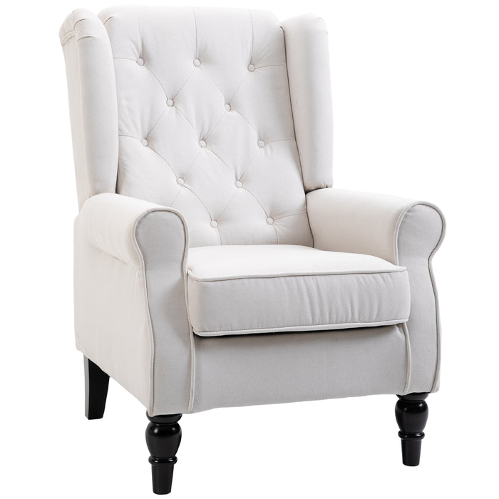 Wingback Accent Chair - Retro Button Tufted Upholstered Design for Elegance - Ideal Comfy Seating for Living Room and Bedroom, Cream White