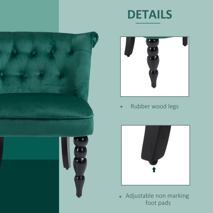 Velvet Wingback Accent Chair - Button Tufted, Rubber Wood Legs, Stylish Dark Green - Elegant Seating for Living Room and Bedroom
