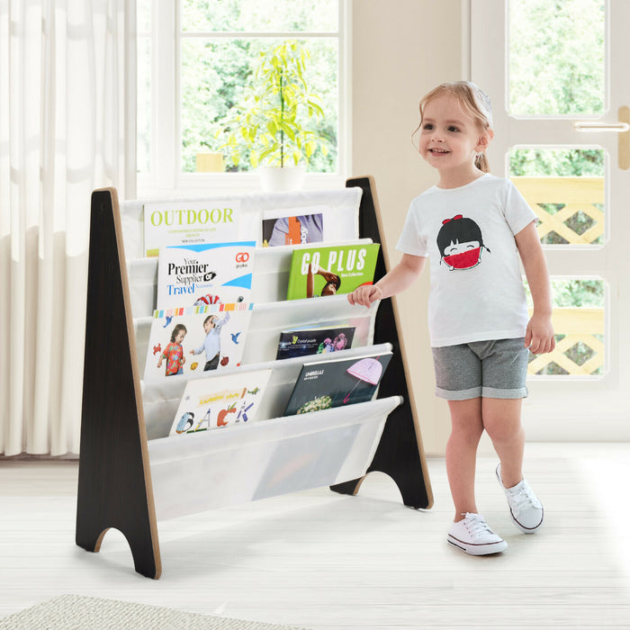 Children's Bookshelf - 4 Tier Magazine and Book Organiser in Natural Colour - Ideal Storage Solution for Kids' Rooms