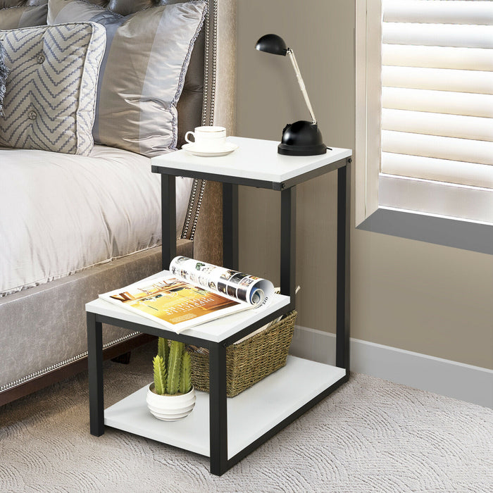 End Table - Industrial Style with 3 Shelves in Brown - Ideal for Home Storage Solution