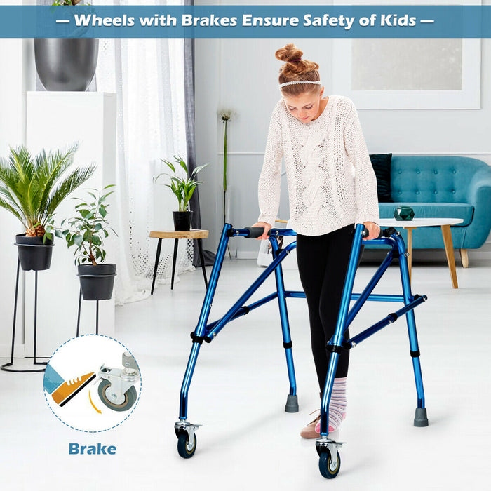 Foldable Children's Walker - Lightweight Mobility Aid for Kids, Navy Blue - Ideal for Disabled or Injured Child Training Support