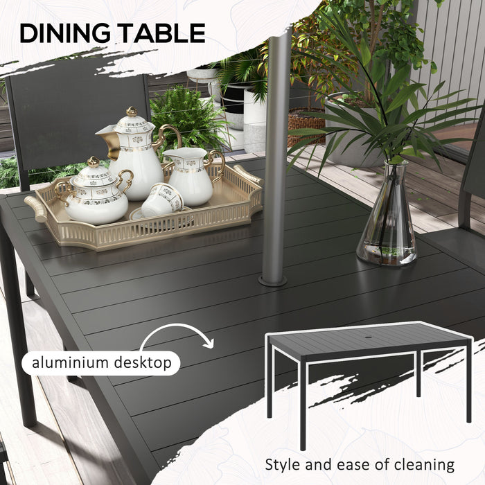 Seven-Piece Steel Dining Set - Aluminum-Top Table & Matching Chairs - Elegant Outdoor Patio Furniture