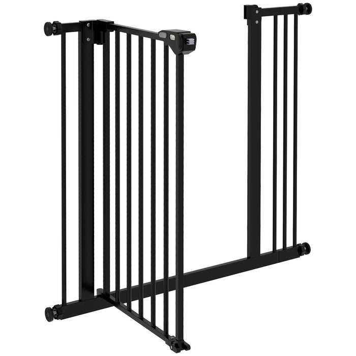 Adjustable Metal Dog Gate, 74-87cm Width, Black - Secure Pet Barrier for Home Safety - Ideal for Keeping Dogs Restricted in Certain Areas