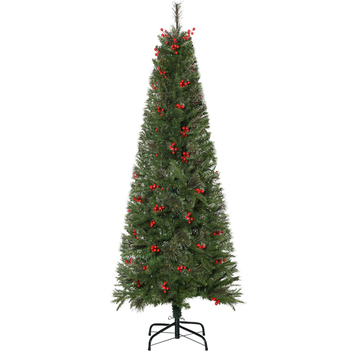 Artificial Pencil Christmas Tree with Lifelike Foliage - Lush Branches, Vibrant Red Berries, Easy Auto-Open Feature - Ideal for Compact Spaces and Holiday Decor