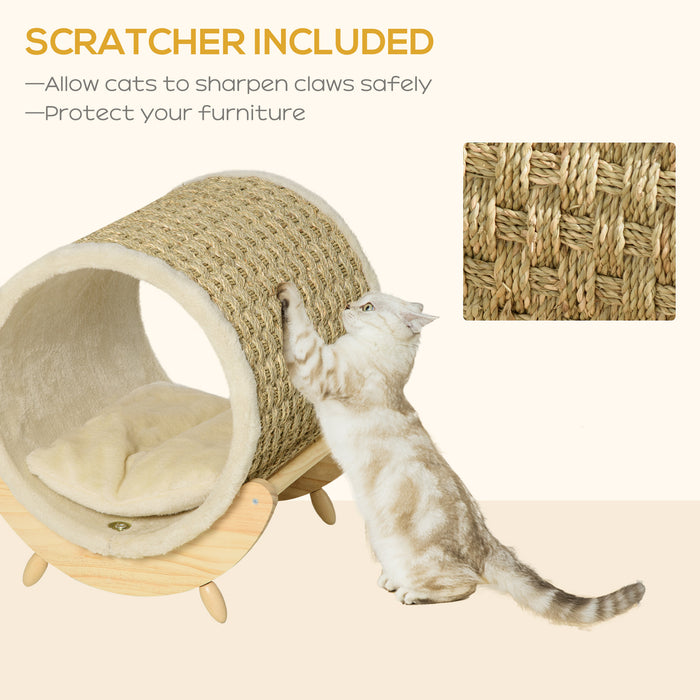 Elevated Cat House with Scratcher - Comfy Kitten Bed & Pet Shelter, 41x38x43 cm, Soft Cushioned Interior - Ideal for Cat Napping & Play