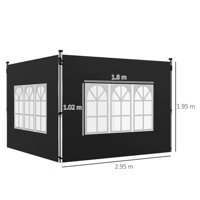 Gazebo Side Panels with Window - Fits 3x3m or 3x4m Pop Up Gazebos, Black, 2-Pack - Ideal for Outdoor Shelter Privacy and Protection