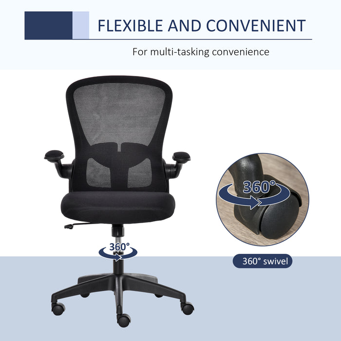 Ergonomic Mesh Swivel Chair - Adjustable Task Desk Chair with Lumbar Support and Flip-Up Arms - Ideal for Home Office Comfort and Productivity