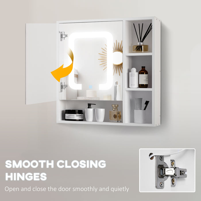 Wall-Mounted LED Illuminated Bathroom Cabinet - Dimmable Touch Switch, 4 Open Shelves Storage Organizer - Space-Saving Solution for Modern Home Decor