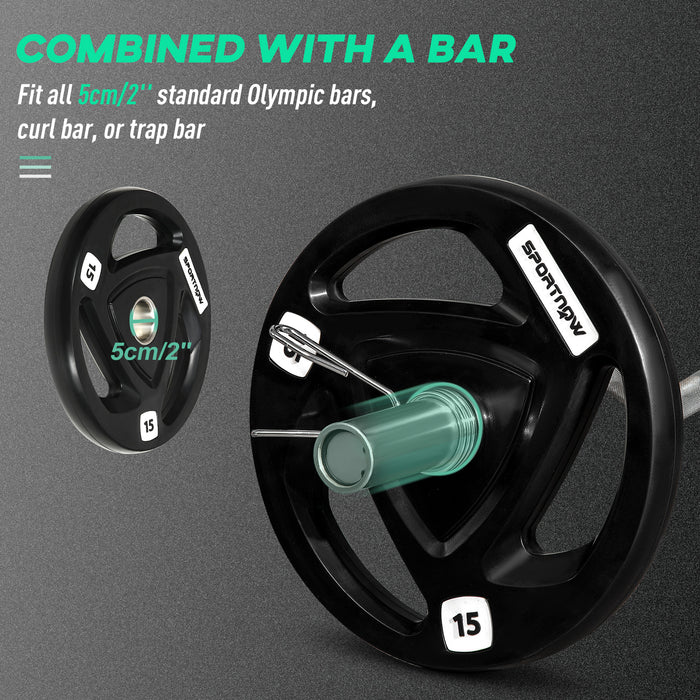 Tri-Grip 15kg Olympic Weight Plates - Rubber Coated Barbell Set with 5cm Center Holes - Ideal for Gym, Home Exercise & Strength Training