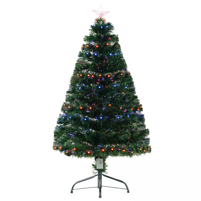 Artificial Pre-Lit 4ft Christmas Tree with Multicolor Fiber Optic LED Lights - Easy Assembly 120cm Holiday Decoration - Festive Home Decor for Small Spaces
