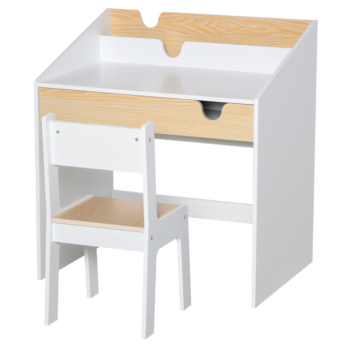 Kids Study Space - Ergonomic 2-Piece Desk and Chair Combo with Storage and Bookshelf - Ideal for Reading, Writing, and Drawing Activities, Ages 3-6