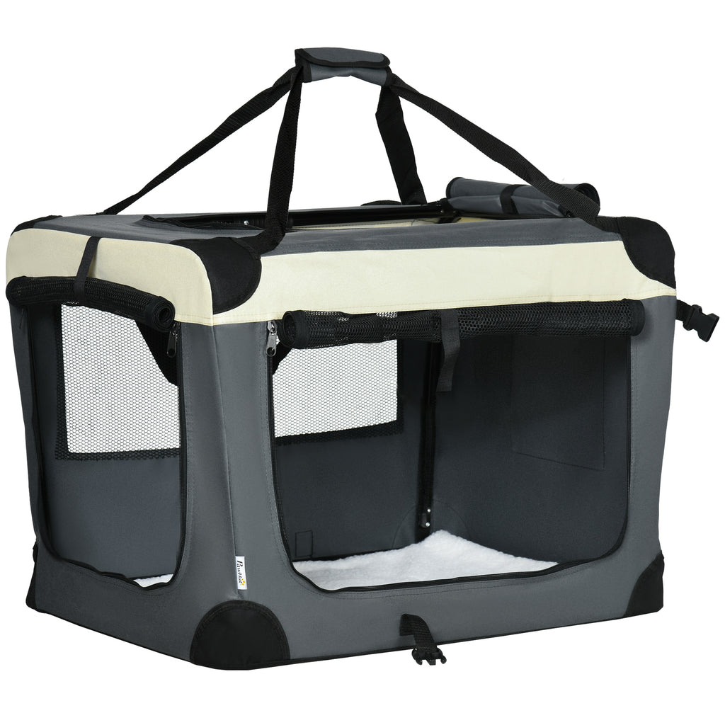 Foldable 70cm Pet Carrier - Durable Dog and Cat Travel Bag with Comfy Cushion - Ideal for Miniature and Small Pets on the Go, Grey