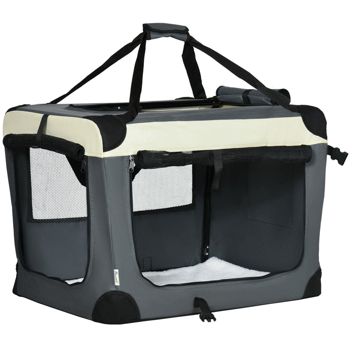 Foldable 70cm Pet Carrier - Durable Dog and Cat Travel Bag with Comfy Cushion - Ideal for Miniature and Small Pets on the Go, Grey