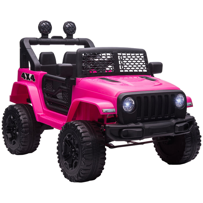 12V Electric Ride-On Car with 2 Motors - Off-Road Truck for Kids with Suspension and Lights - Pink Toy Vehicle with Parental Remote Control and Horn