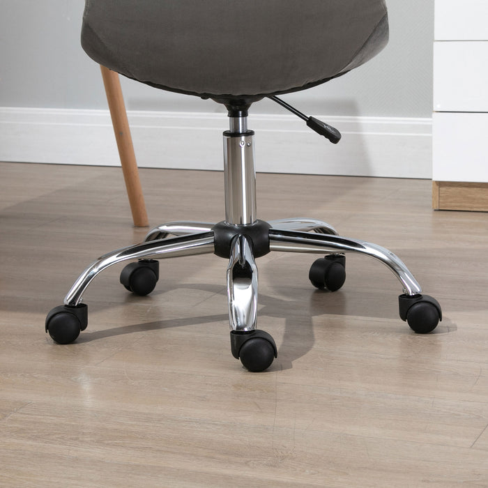 Ergonomic Velvet Task Chair - Adjustable Height, Armless Design with Wheels - Perfect for Home Office, Study, or Bedroom Comfort