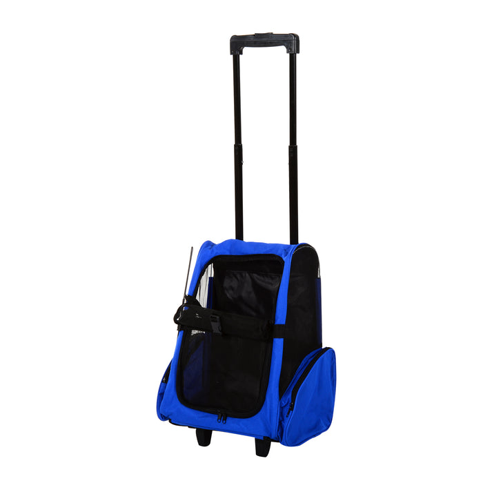 Portable Pet Carrier Travel Backpack - Cat and Dog Carrier with Trolley and Telescopic Handle, 42x25x55cm, Blue - Ideal for Pet Owners on the Move