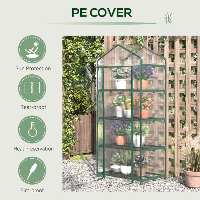 4-Tier Mini Greenhouse - Portable Metal Frame with Clear Transparent Cover, 160H x 70L x 50W cm - Ideal for Growing Plants & Seedling Protection