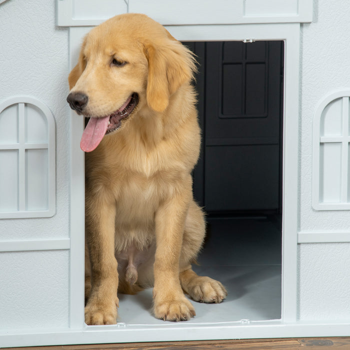 Weatherproof Plastic Canine Shelter - Durable Blue Dog House for Outdoor Use - Ideal for Protecting Pets from the Elements