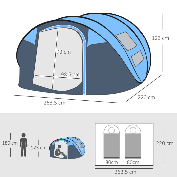 4-5 Person Instant Setup Tent - Waterproof Family Camping Shelter with Dual Mesh and PVC Windows - Includes Portable Carry Bag for Outdoor Adventures, Sky Blue