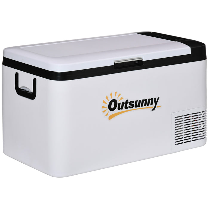 25L Portable Car Refrigerator with LED Light - 12V Compressor Cooler with Foldable Handles for Campervan, RV, and Boat - Ideal for Travel Cooling and Freezing Needs