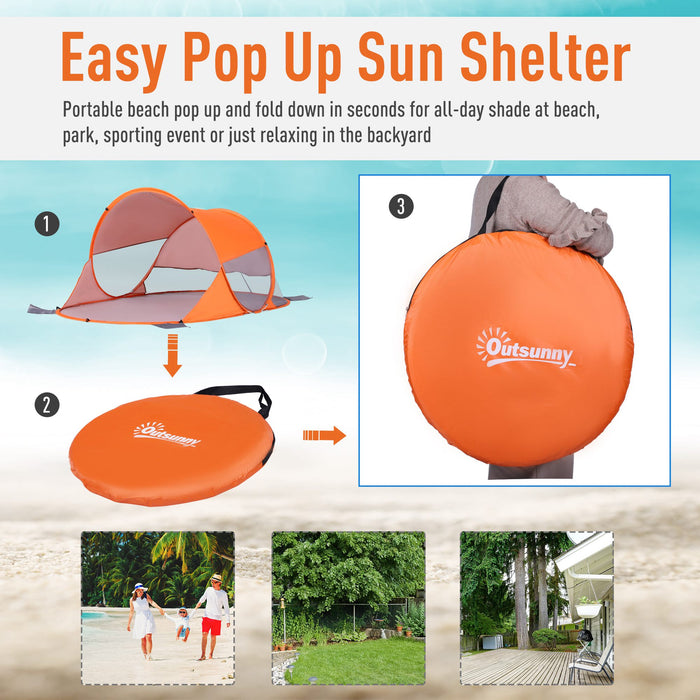 UV 30+ Protection Pop-Up Beach Tent for 1-2 People - Portable Automatic Sun Shelter for Hiking and Patio - Ideal for Outdoor Enthusiasts and Beachgoers, Vibrant Orange