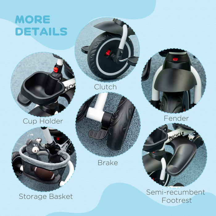 Kids 3-in-1 Tricycle with Reversible Seat and Adjustable Steering Handle - Versatile Toddler Trike in Sleek Grey - Perfect for Growing Children's Outdoor Play