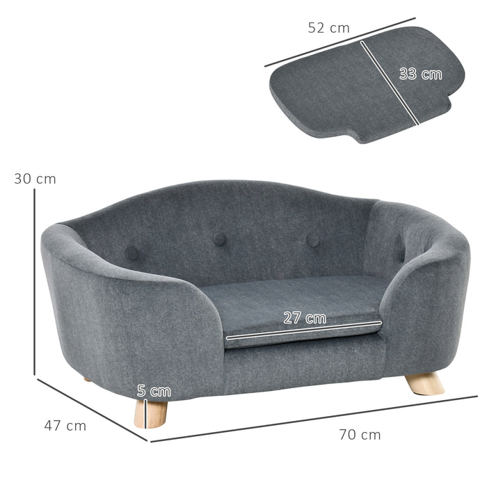 Pet Sofa Dog Bed Couch - Plush Covered Lounging Sofa with Washable Cushion and Durable Wooden Frame - Ideal for Small Dogs and Kittens, Cozy Resting Spot, 70x47x30cm, Stylish Grey